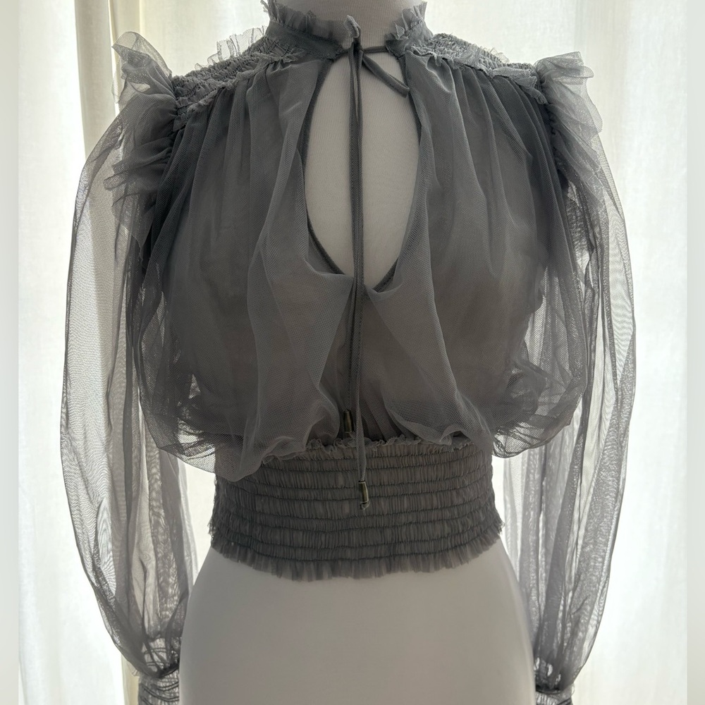 Free People Sheer Gray Blouse